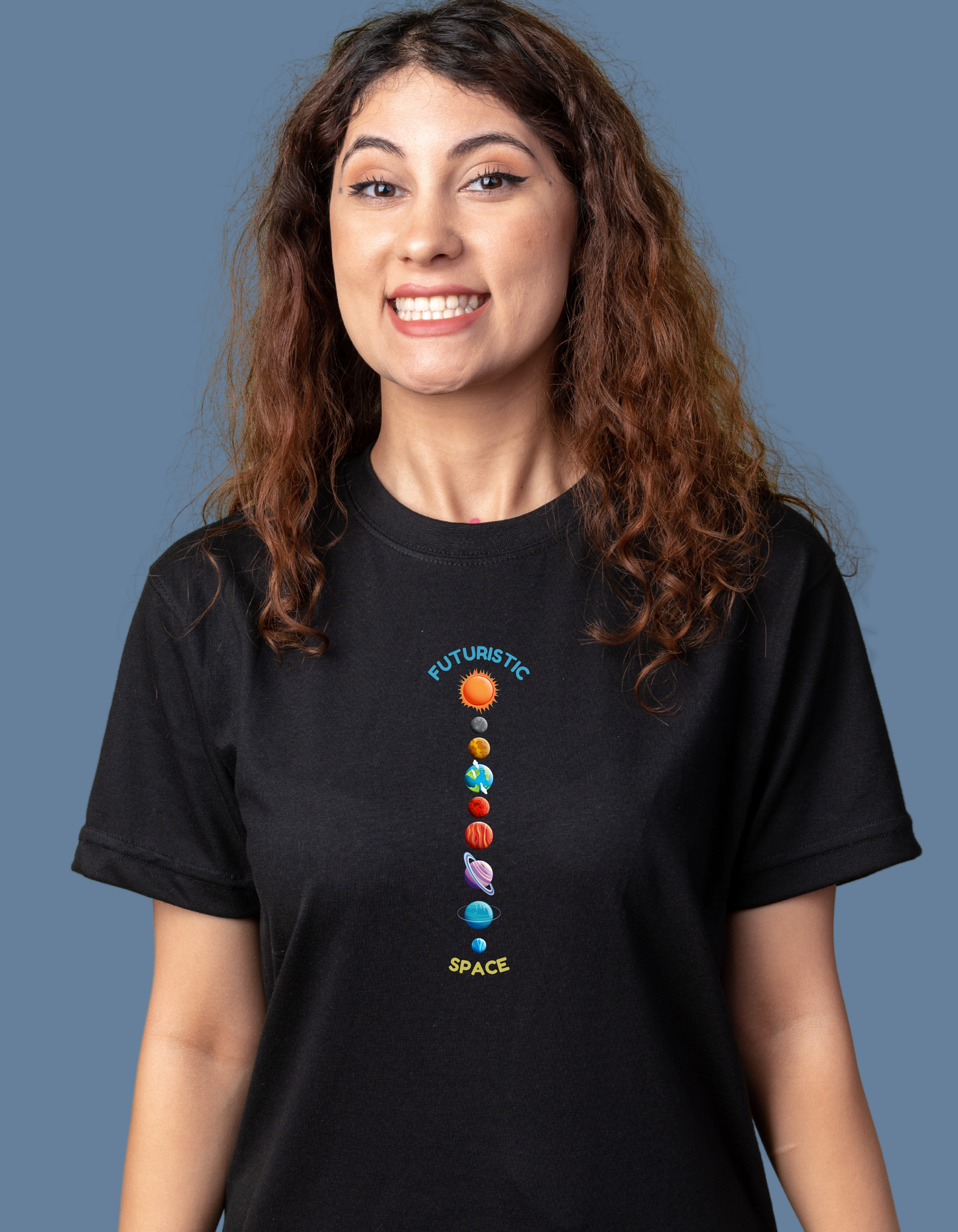 Premium Cotton Black Graphic T-Shirt for Women - Futuristic Space - Emonke Store