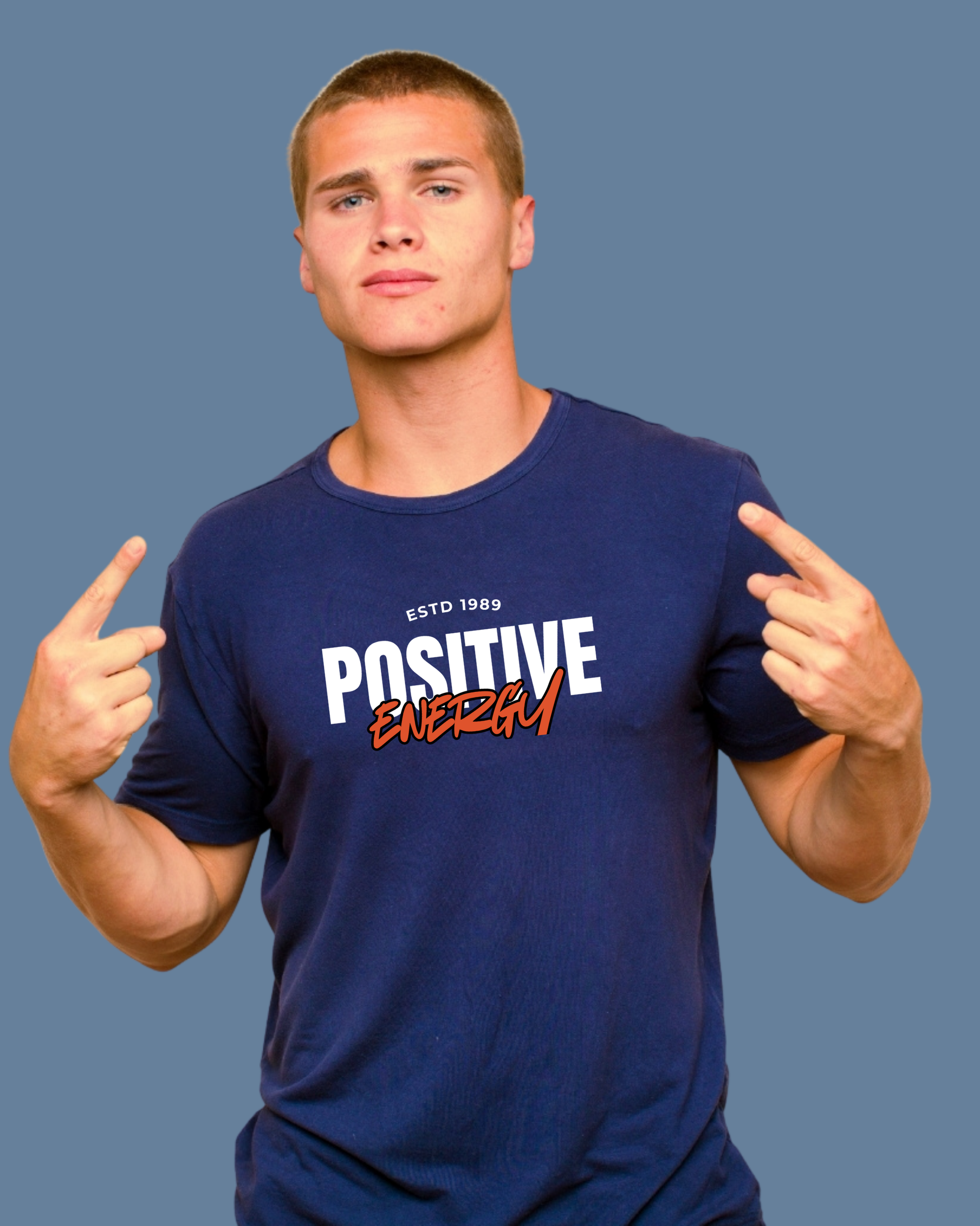 Premium Cotton Navy Blue Graphic T-Shirt for Men - Positive Energy - Emonke Store