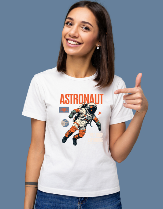 Premium Cotton White Graphic T-Shirt for Women - Astronaut - Emonke Store