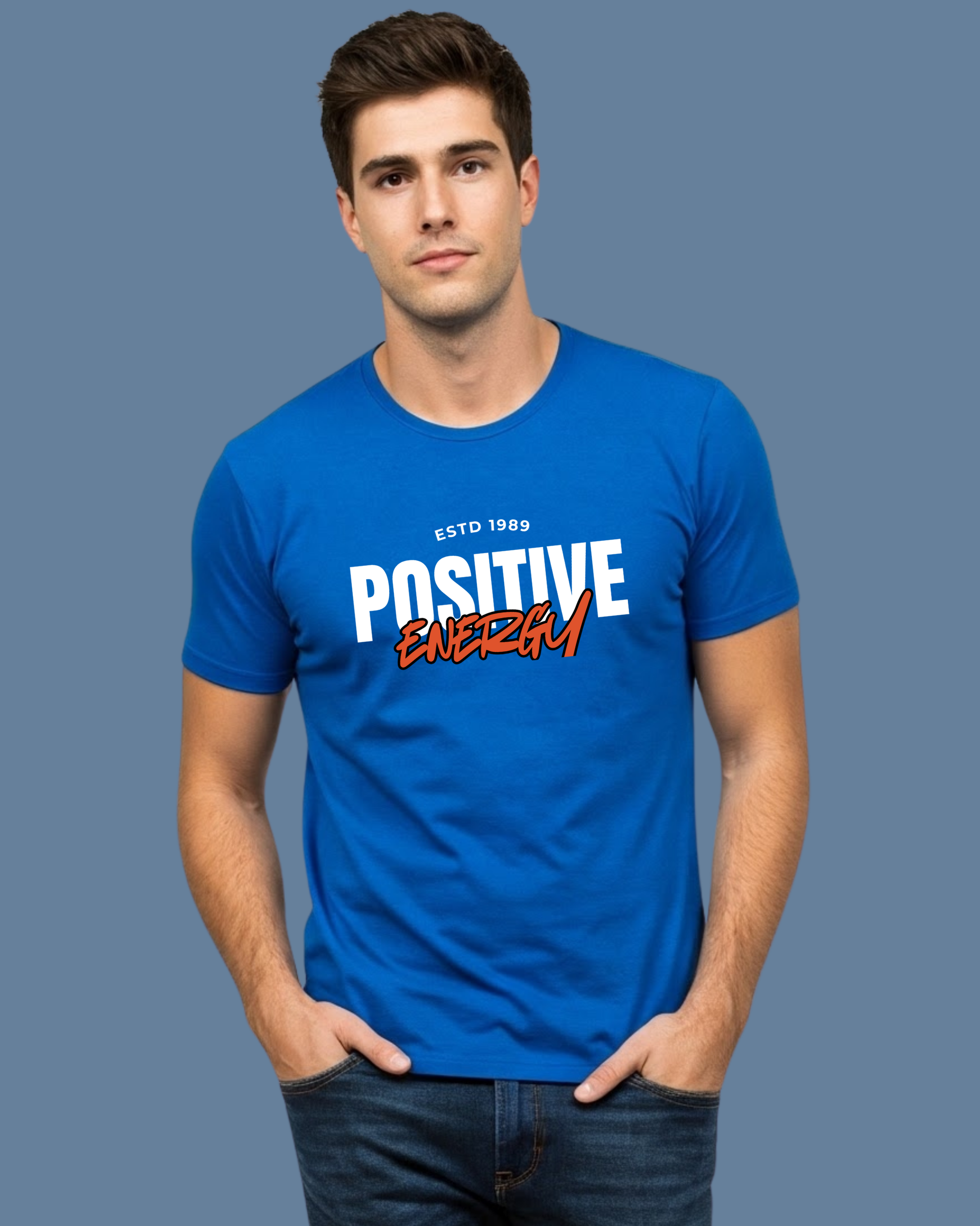 Premium Cotton Royal Blue Graphic T-Shirt for Men - Positive Energy - Emonke Store