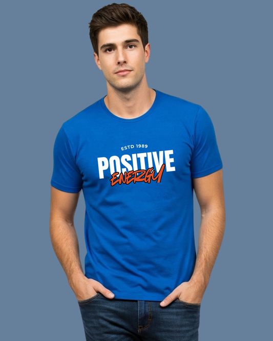 Premium Cotton Royal Blue Graphic T-Shirt for Men - Positive Energy - Emonke Store