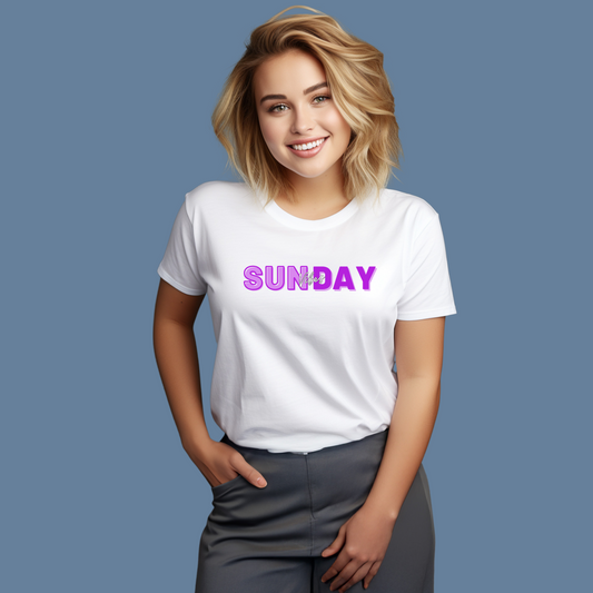 Premium Cotton White Graphic T-Shirt for Women - Sunday - Emonke Store