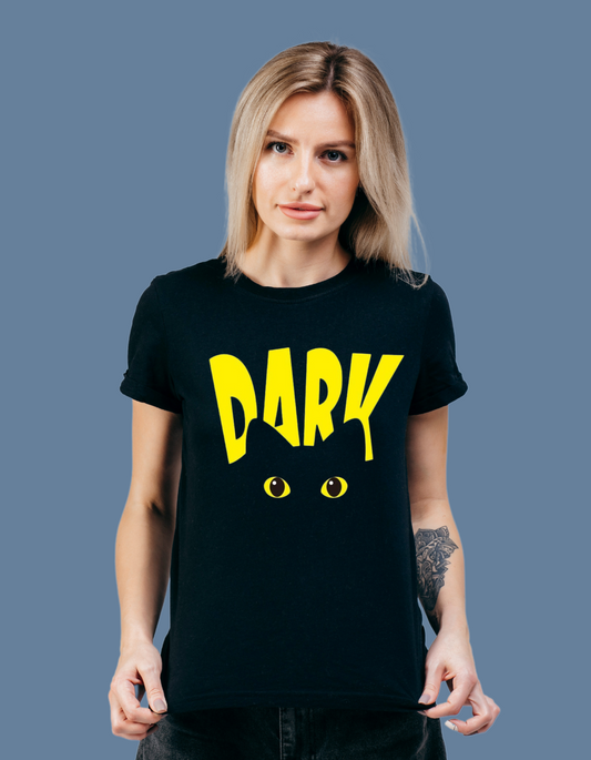 Premium Cotton Black Graphic T-Shirt for Women - Dark Cat - Emonke Store