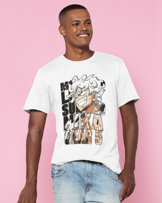 Premium Cotton White Graphic T-Shirt for Men - Nika Gear 5 Luffy - Emonke Store