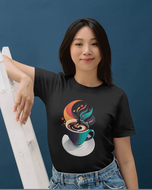 Premium Cotton Black Graphic T-Shirt for Women - Love For Coffee - Emonke Store