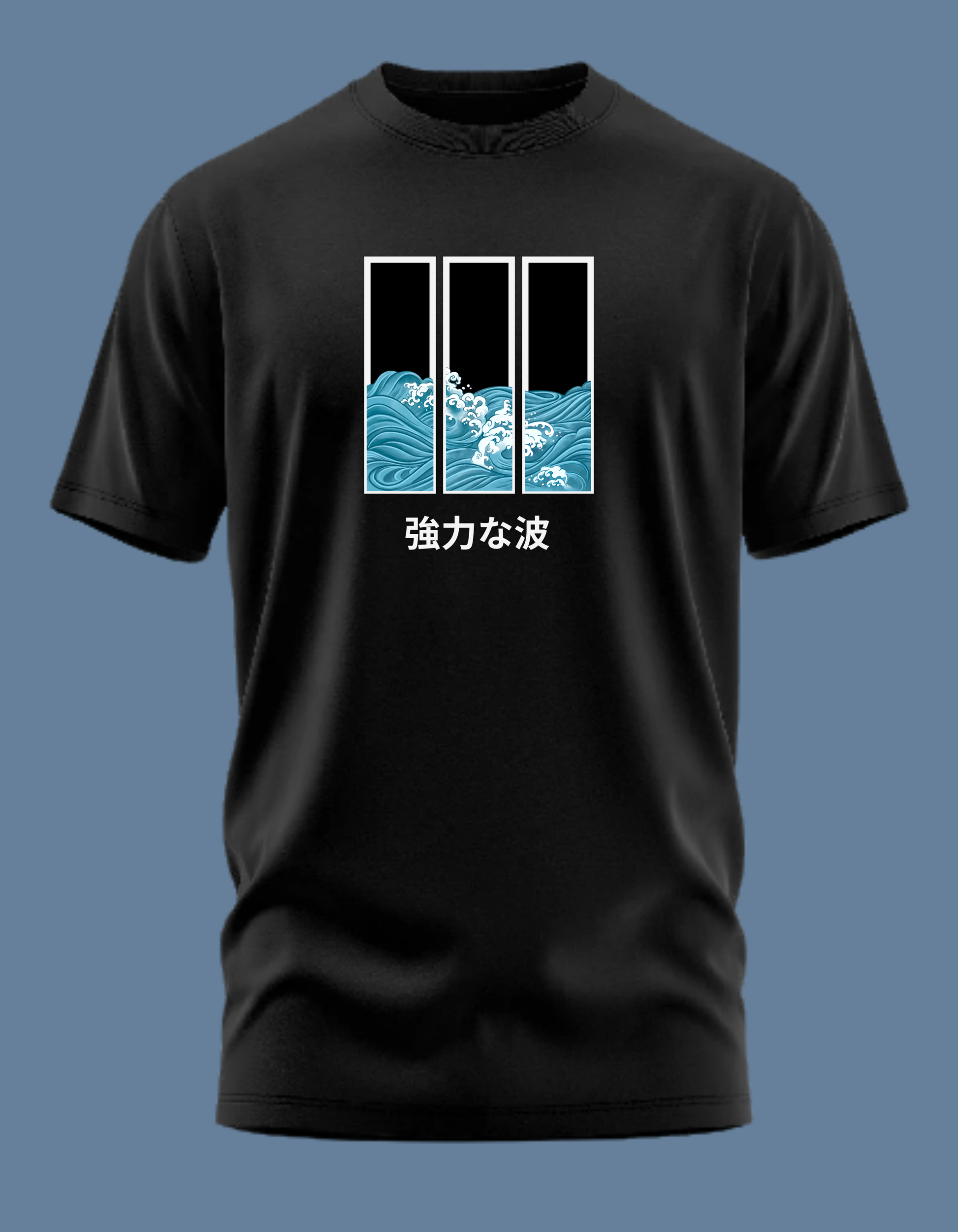 Premium Cotton Black Graphic T-Shirt for Men - Powerful Waves - Emonke Store