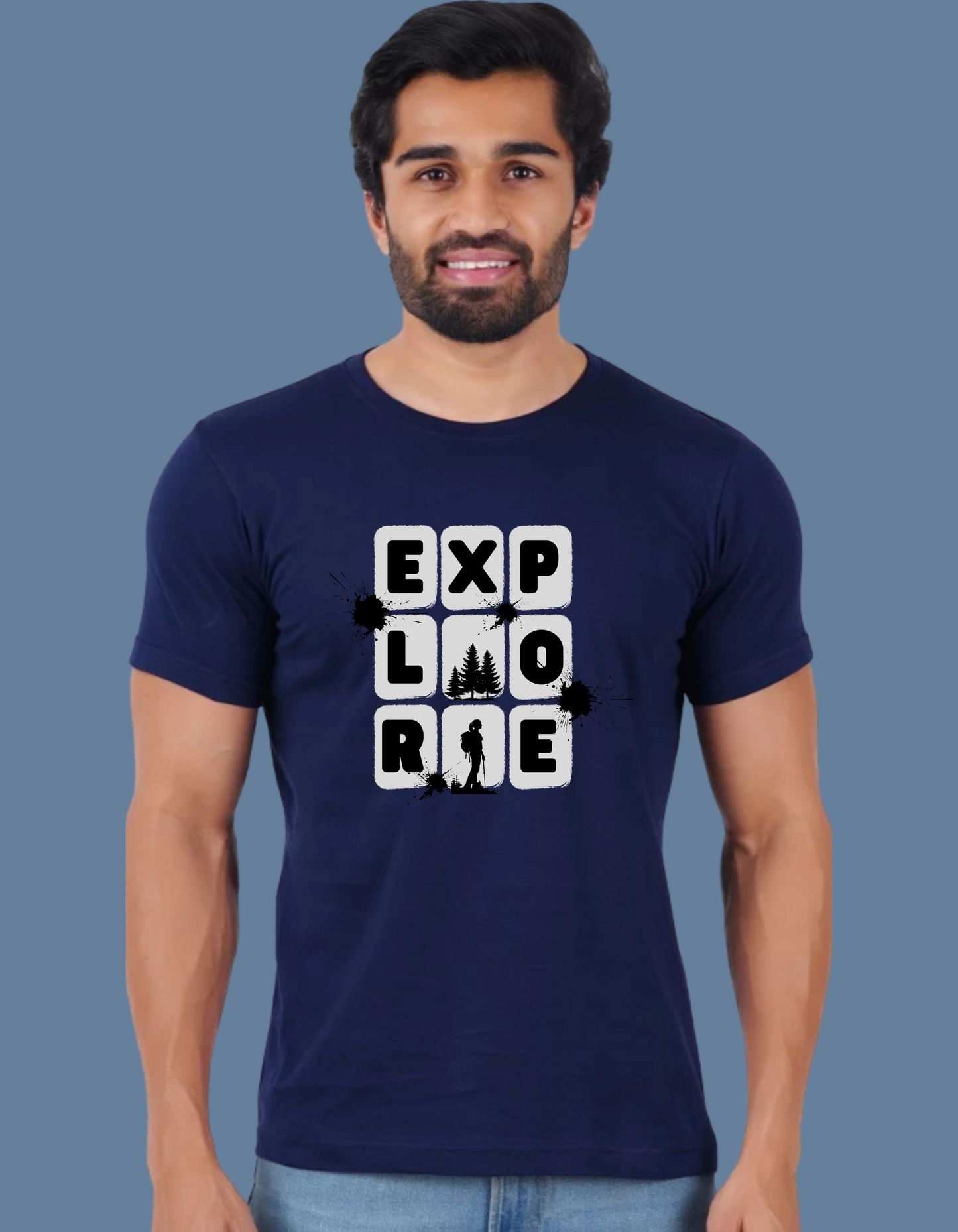 Premium Cotton Navy Blue Graphic T-Shirt for Men - Explore - Emonke Store