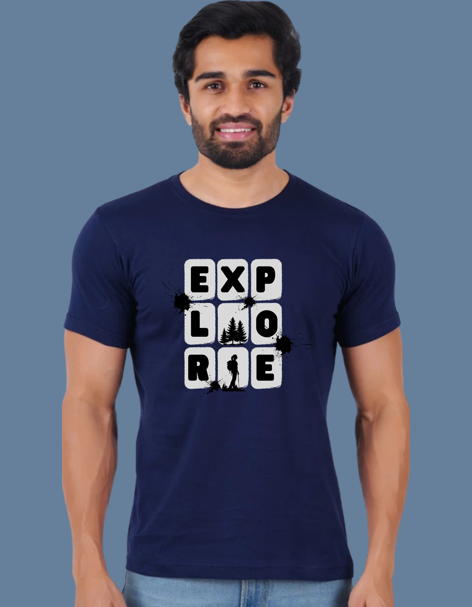 Premium Cotton Navy Blue Graphic T-Shirt for Men - Explore - Emonke Store