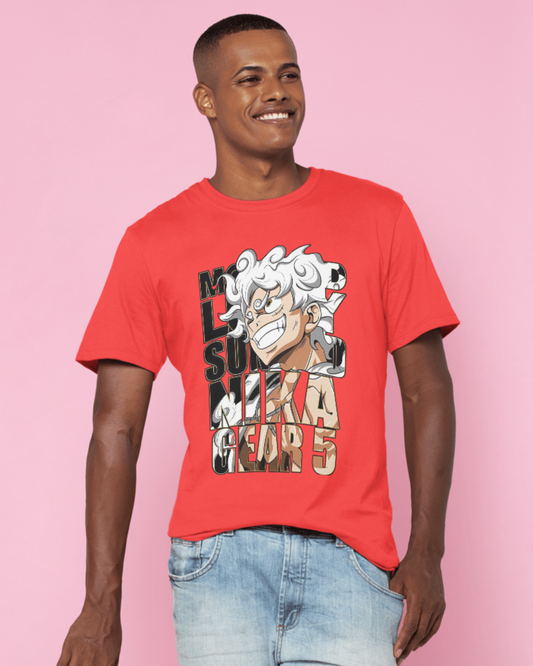 Premium Cotton Red Graphic T-Shirt for Men - Nika Gear 5 Luffy - Emonke Store