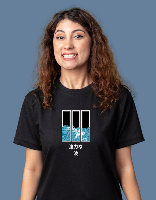 Premium Cotton Black Graphic T-Shirt for Women - Wave - Emonke Store