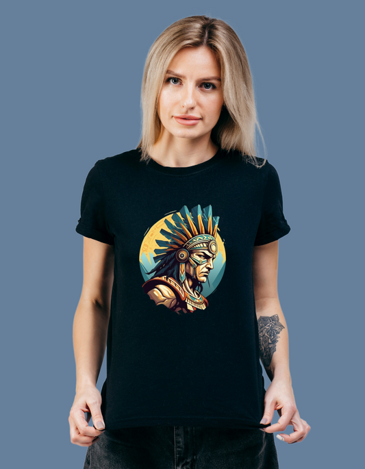 Premium Cotton Black Graphic T-Shirt for Women - Indian Warrior - Emonke Store