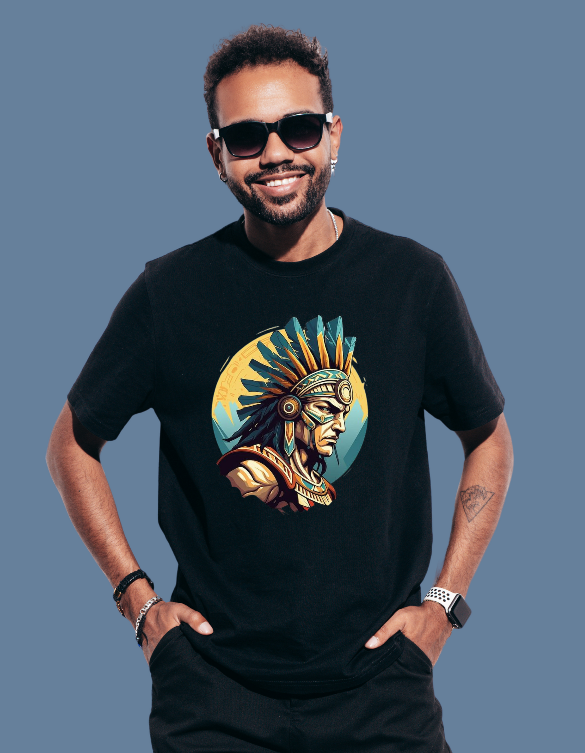 Premium Cotton Black Graphic T-Shirt for Men - Indian Warrior - Emonke Store