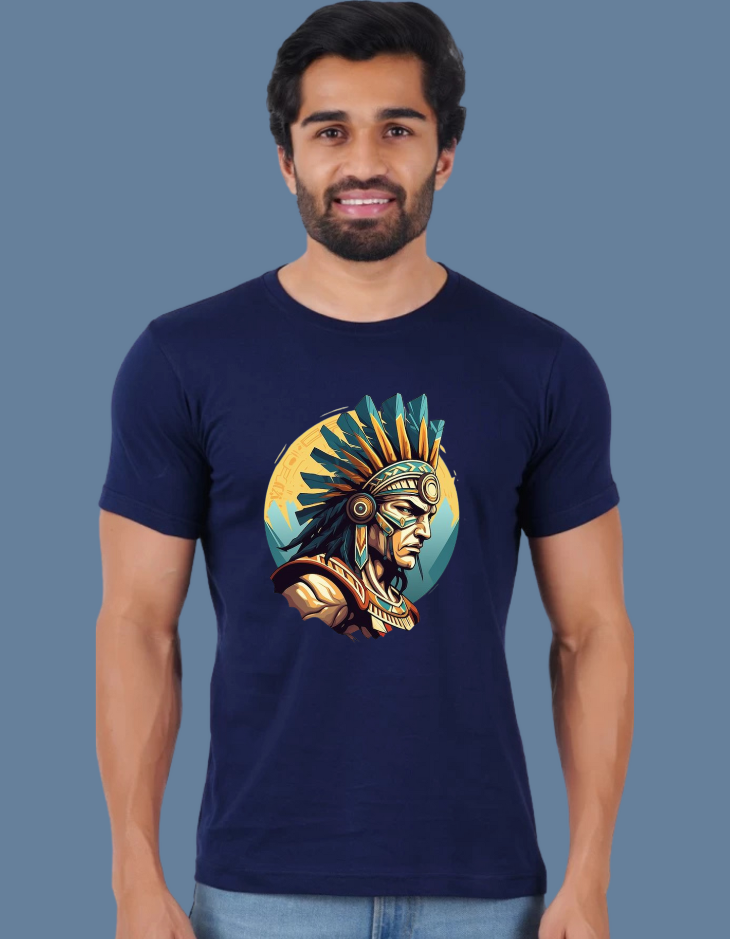 Premium Cotton Navy Blue Graphic T-Shirt for Men - Indian Warrior - Emonke Store
