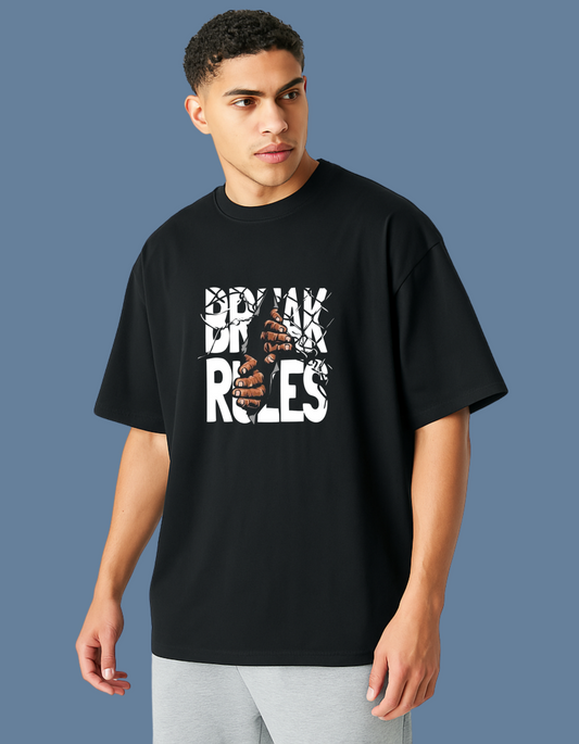 Emonke Oversized Black Graphic T-Shirt for Men – Break Rule - Emonke Store
