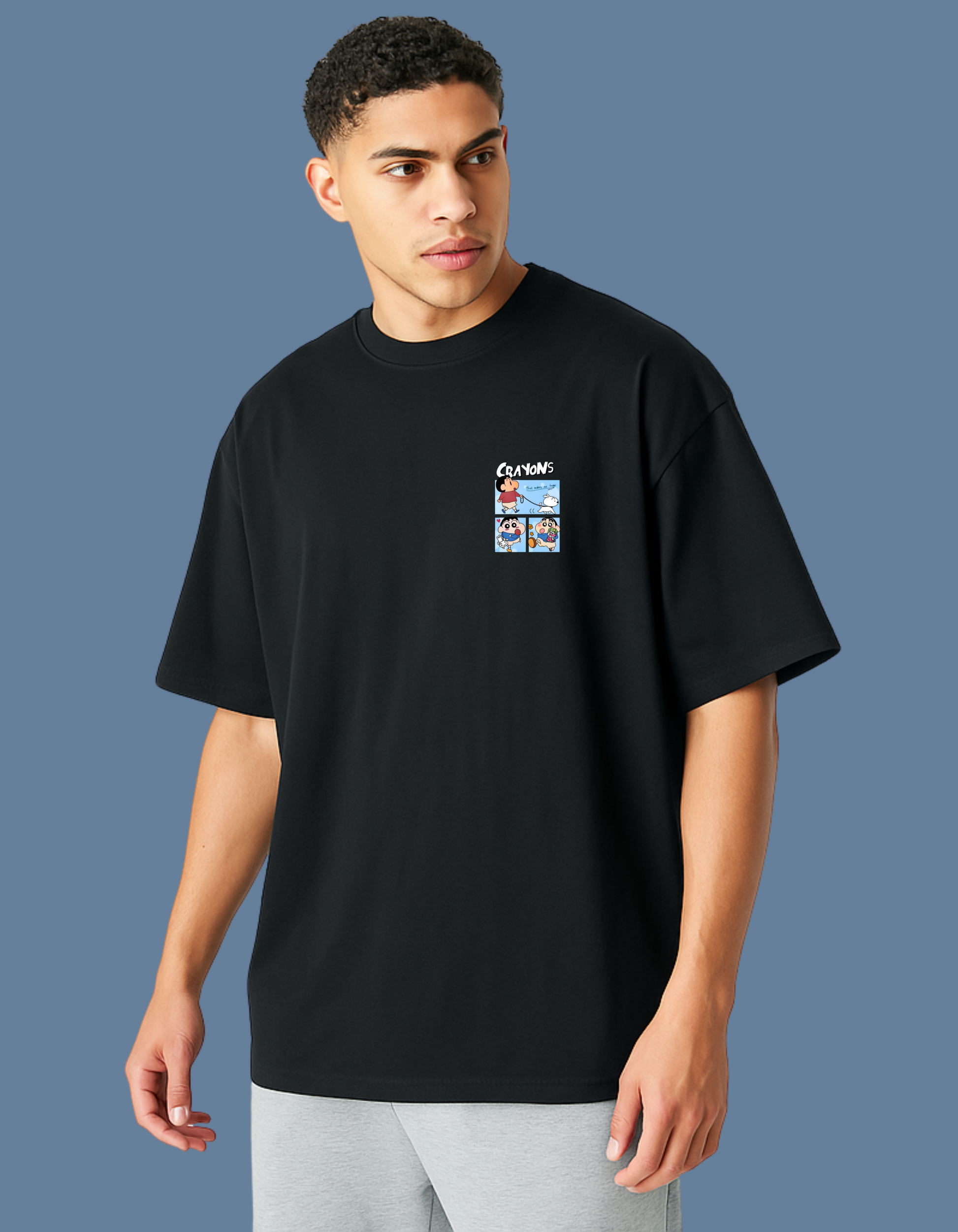 Emonke Oversized Black Graphic T-Shirt for Men – Crayon Shin-Chan - Emonke Store