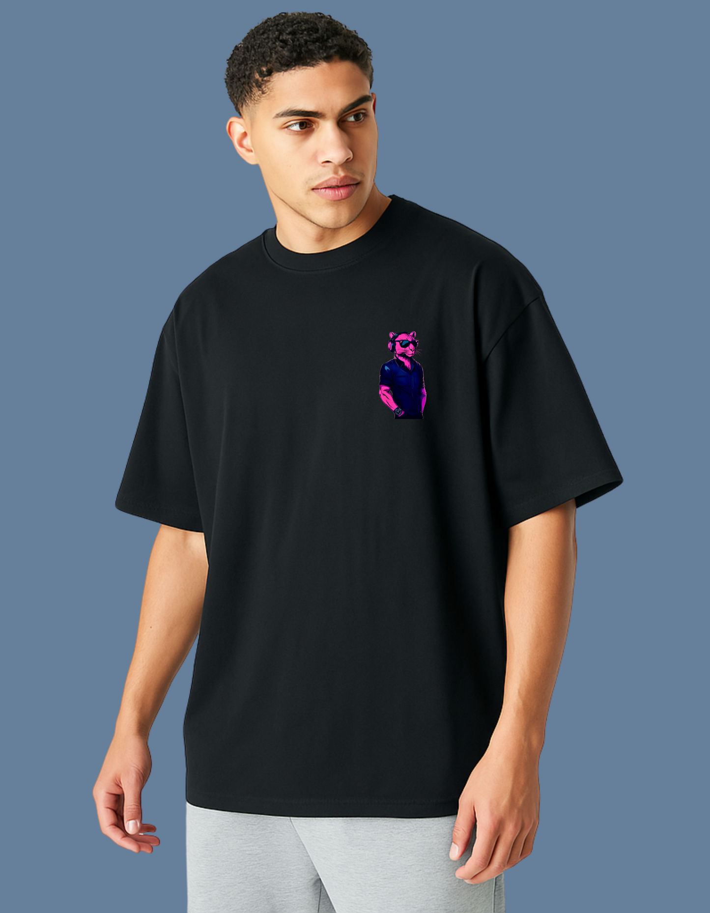Emonke Oversized Black Graphic T-Shirt for Men – Pink Panther