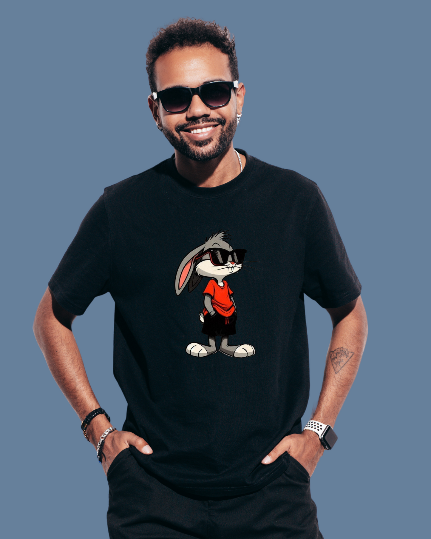Premium Cotton Black Graphic T-Shirt - Bugs Bunny - Emonke Store