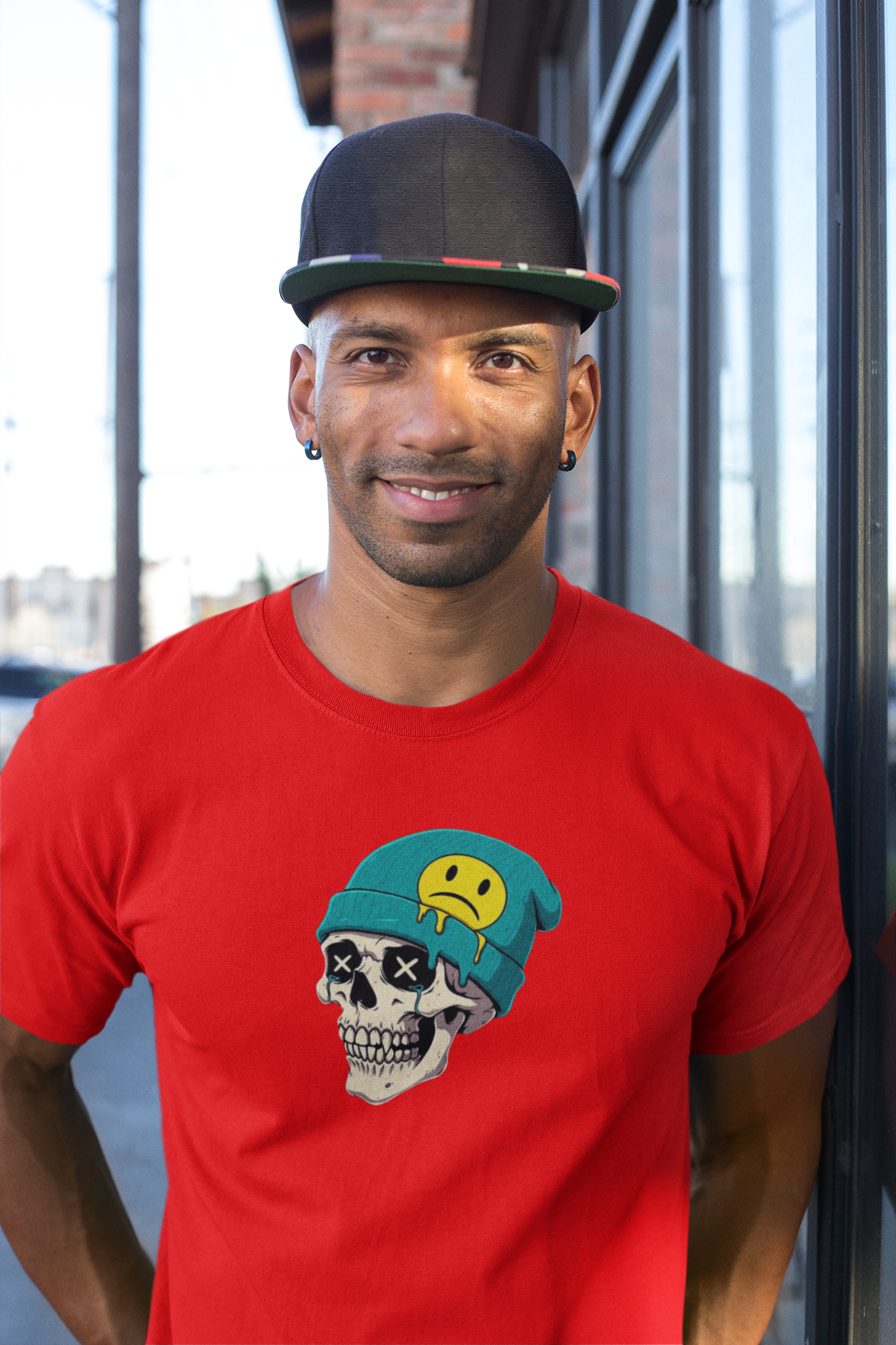 Premium Cotton Red Graphic T-Shirt for Men - Skull