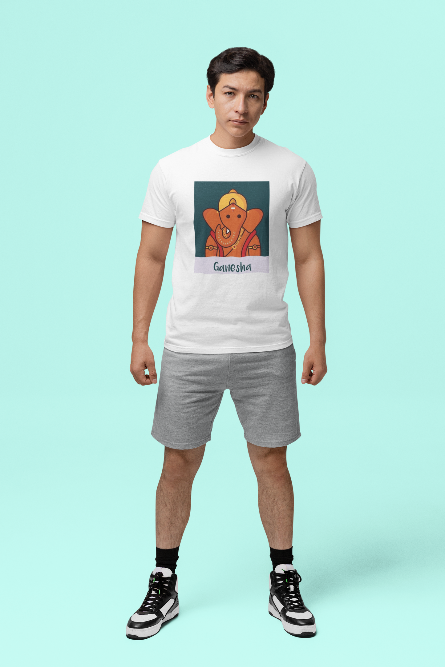 Premium Cotton White Graphic T-Shirt - Ganesha