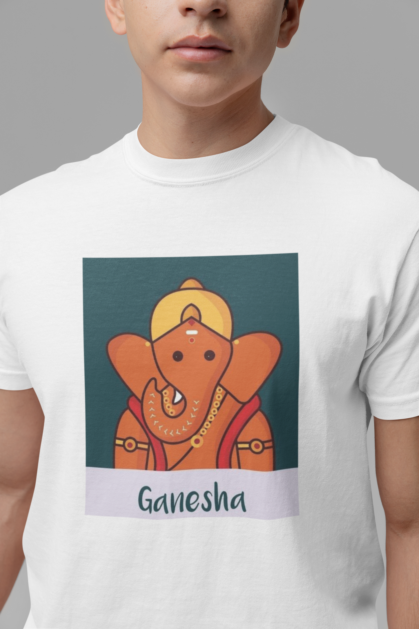 Premium Cotton White Graphic T-Shirt - Ganesha