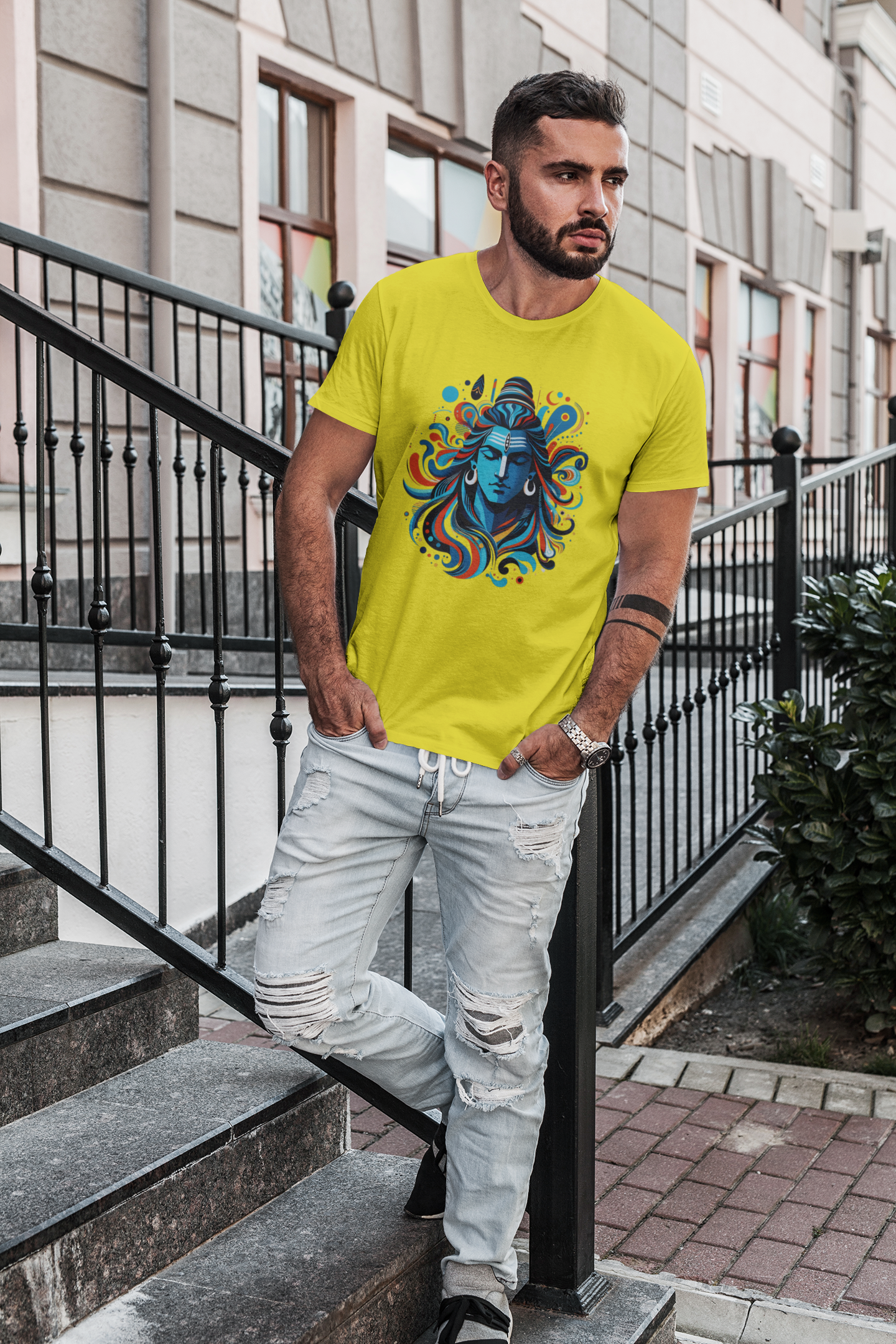 Premium Cotton Yellow Graphic T-Shirt - Shiva