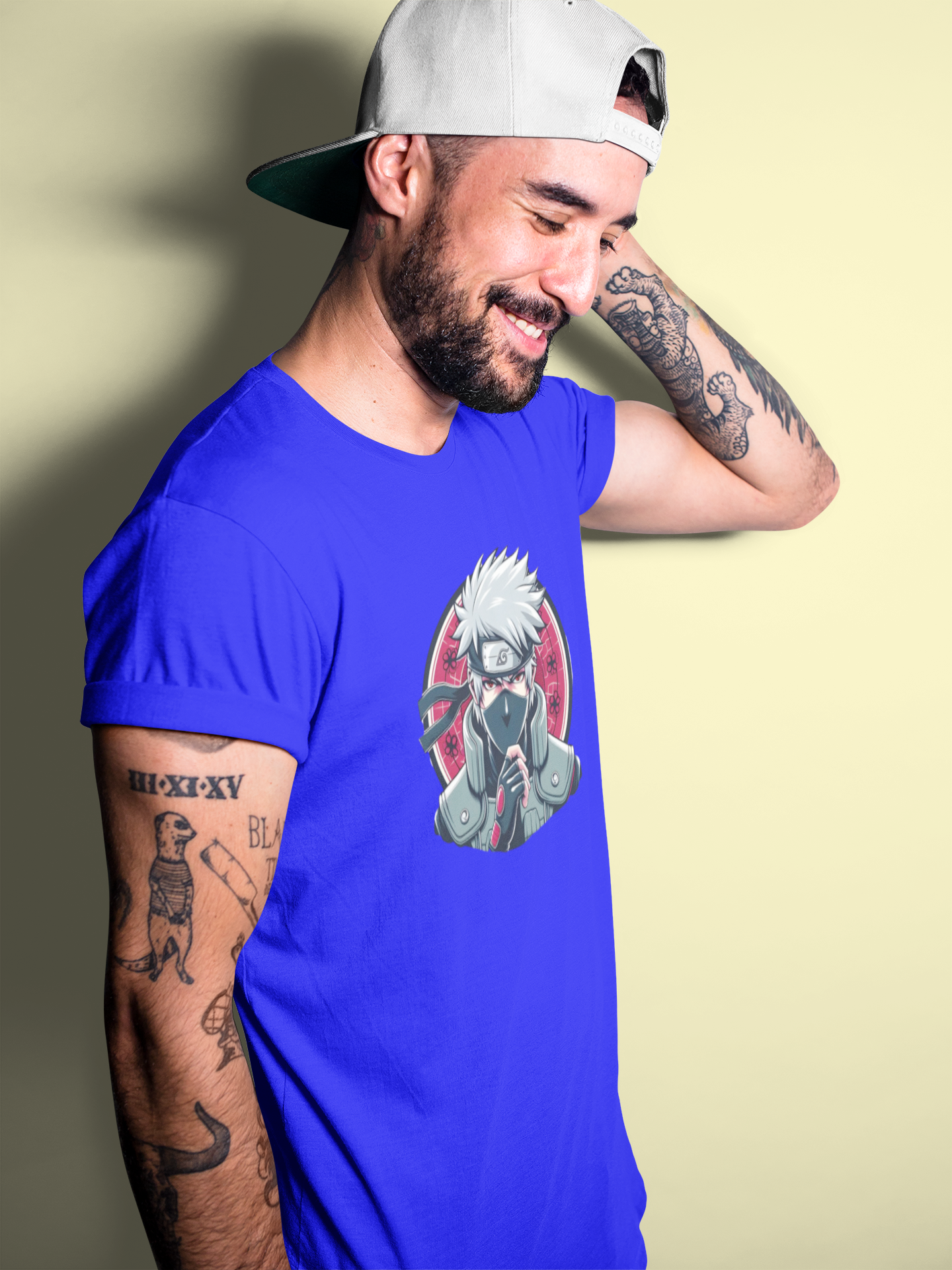 Premium Cotton Blue Graphic T-Shirt for Men - Naruto (Kakashi) - Emonke Store