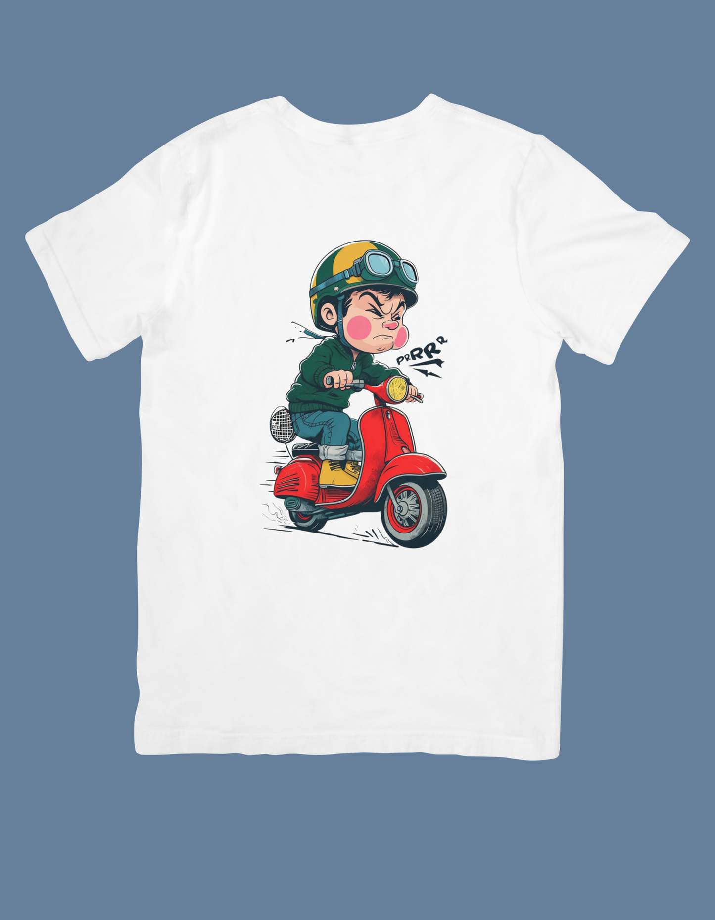 Premium Cotton White Graphic T-Shirt for Women - Retro Scooter Rider - Emonke Store