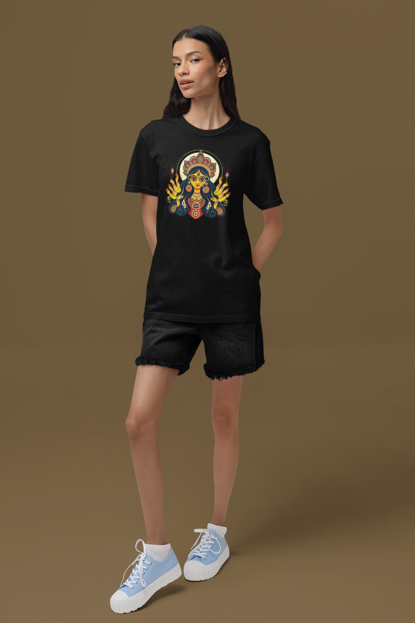 Premium Cotton Black Graphic T-Shirt for Women - Durga