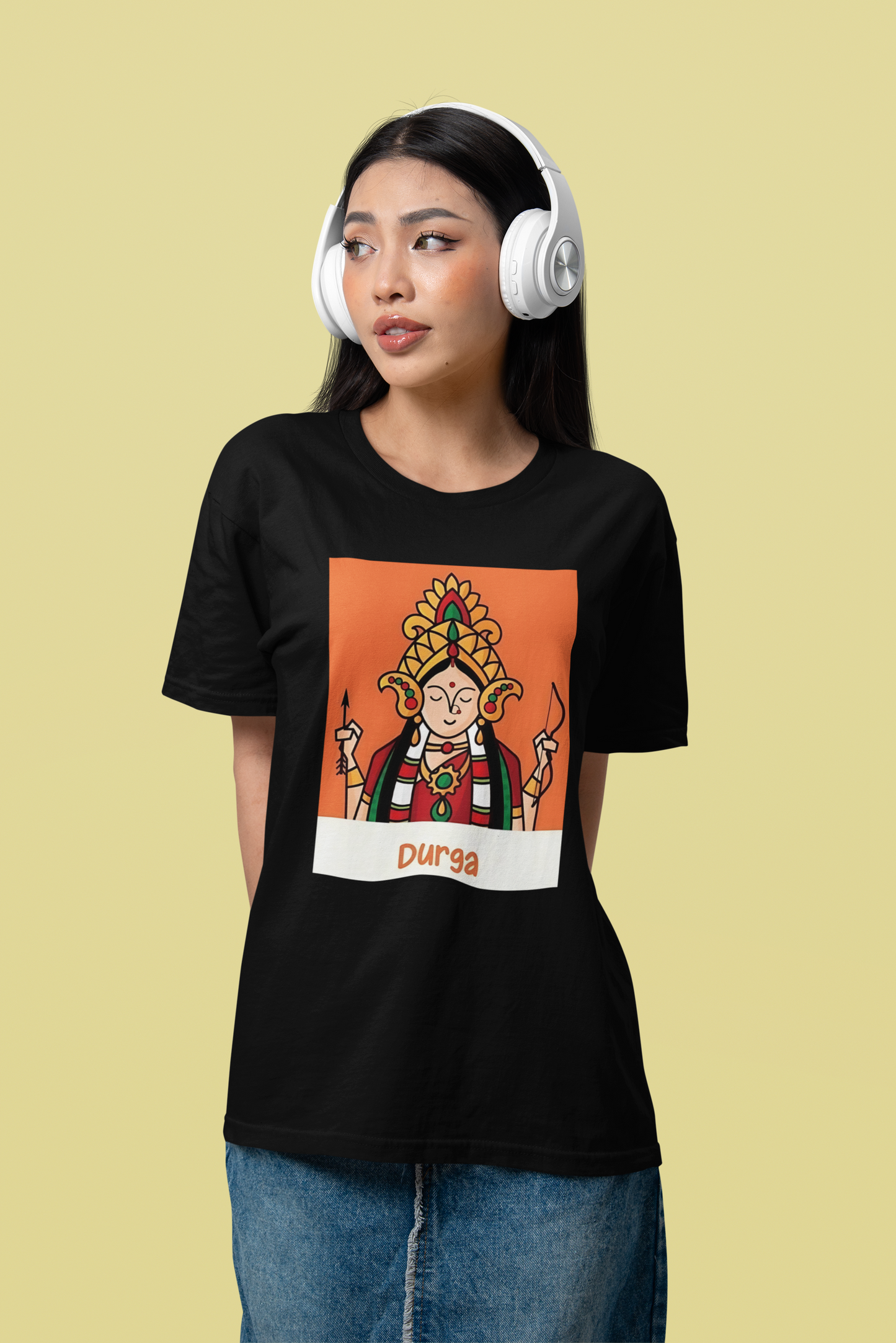 Premium Cotton Black Graphic T-Shirt for Women - Durga