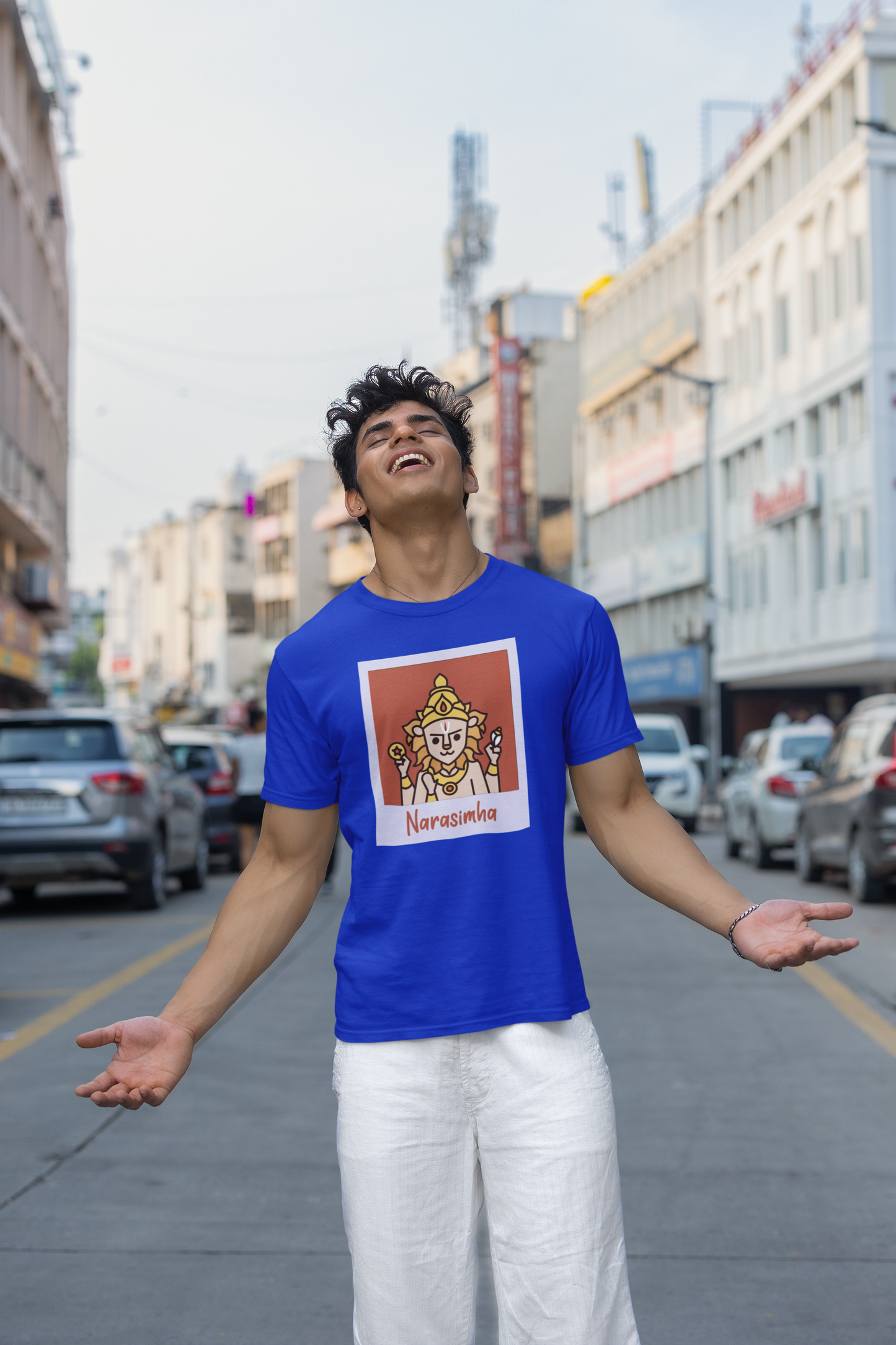 Premium Cotton Blue Graphic T-Shirt - Narasimha