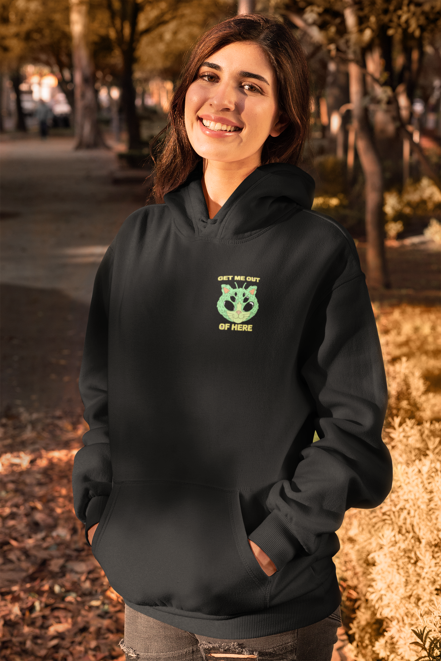 Emonke 350 GSM Black Oversized Hoodies for Women - Alien