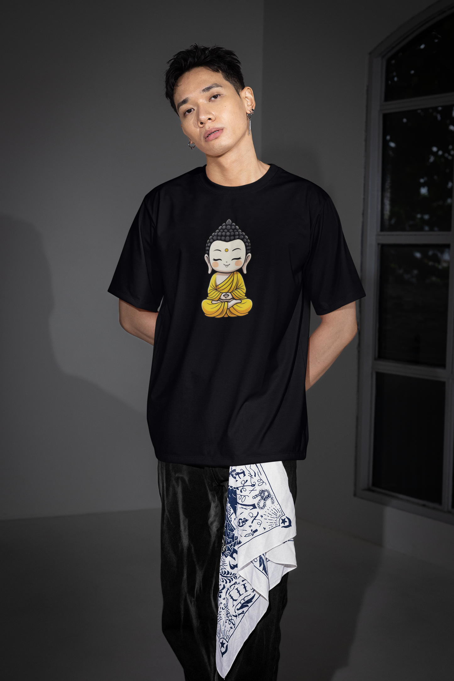 Emonke Oversized Black Graphic T-Shirt for Men – Buddha