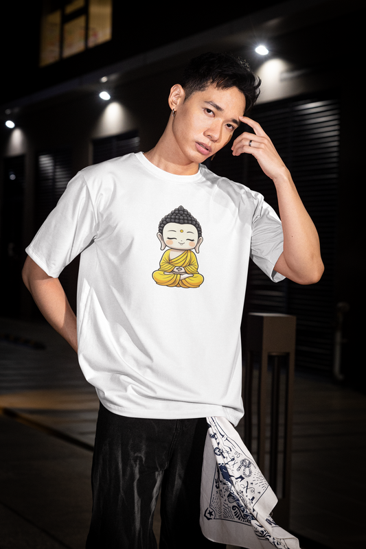 Emonke Oversized White Graphic T-Shirt for Men – Buddha