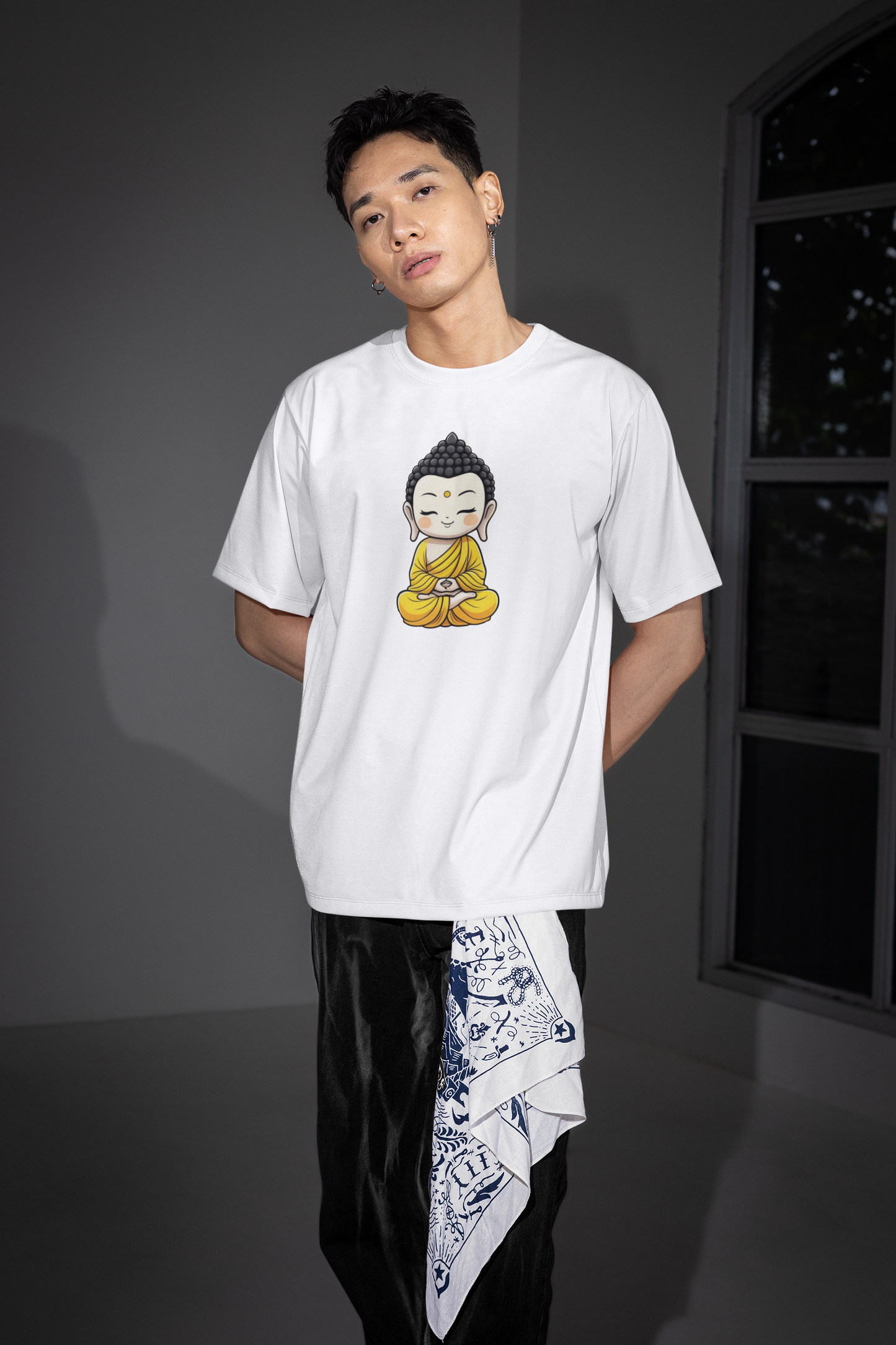 Emonke Oversized White Graphic T-Shirt for Men – Buddha
