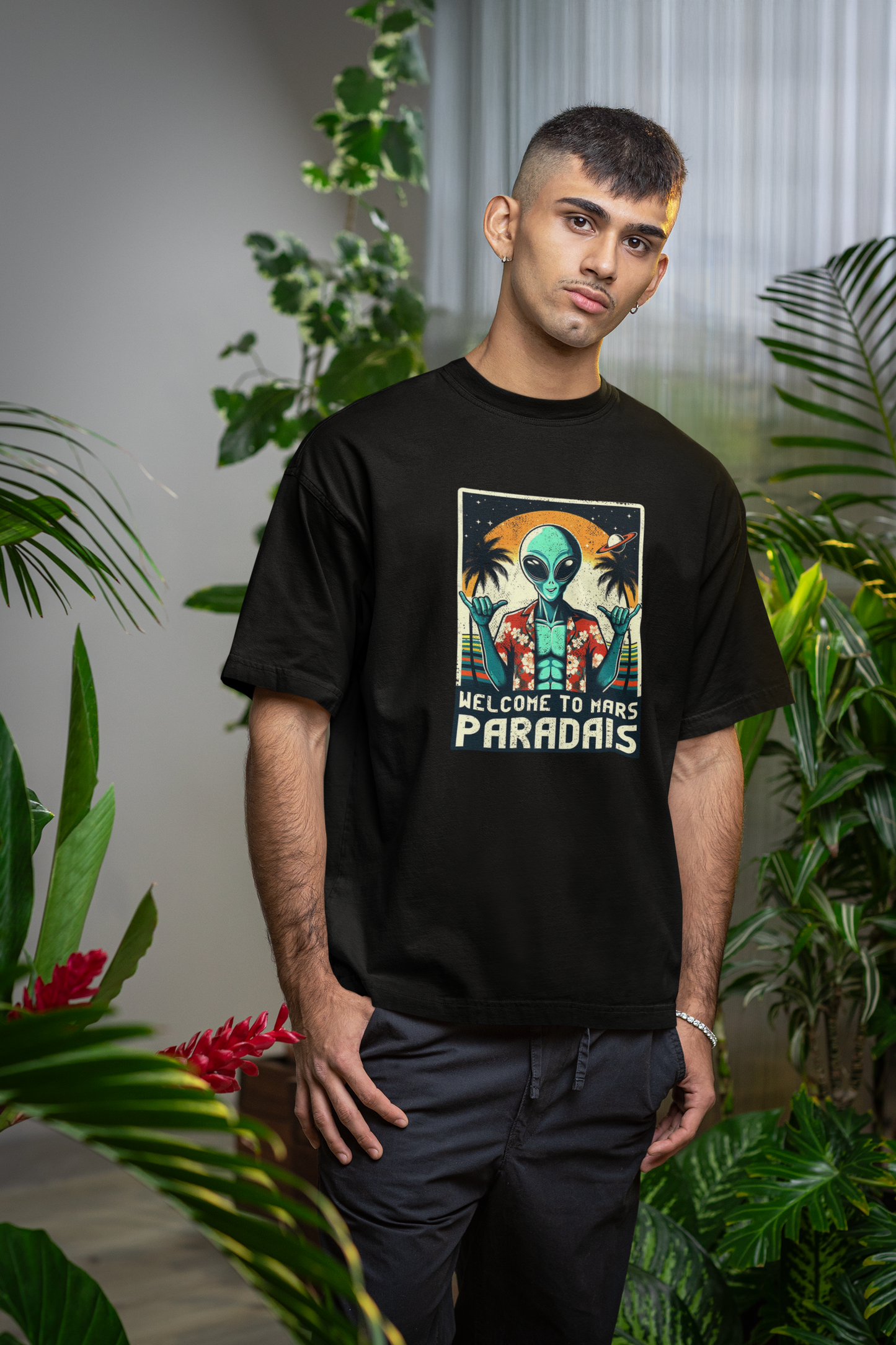 Emonke Oversized Black Graphic T-Shirt for Men – Alien Paradise