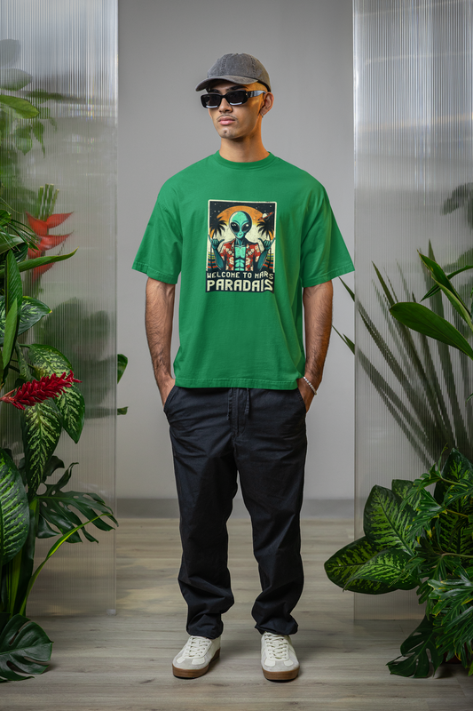 Emonke Oversized Green Graphic T-Shirt for Men – Alien Paradise