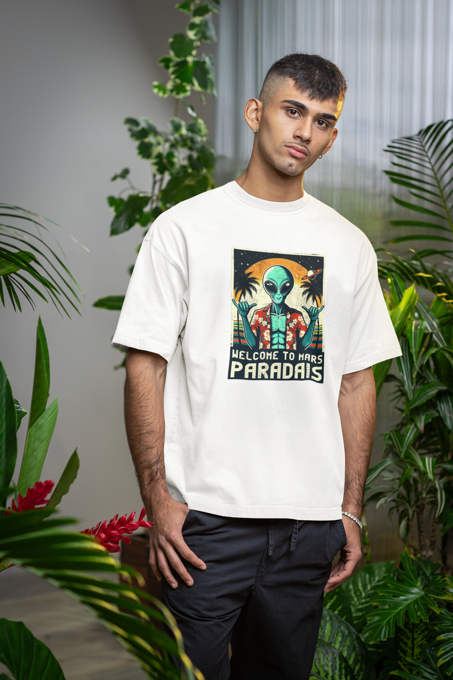 Emonke Oversized White Graphic T-Shirt for Men – Alien Paradise