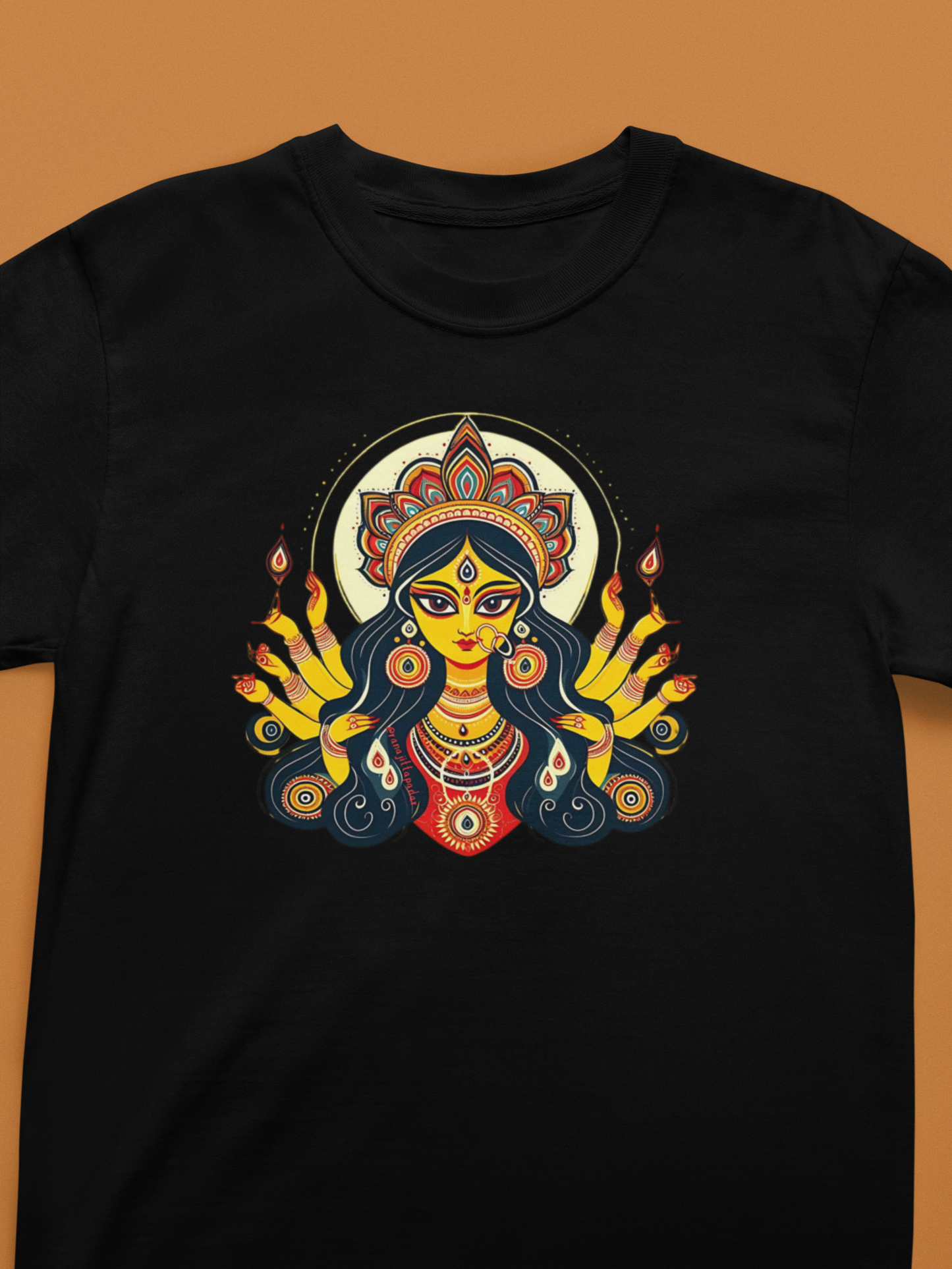 Premium Cotton Black Graphic T-Shirt for Women - Durga