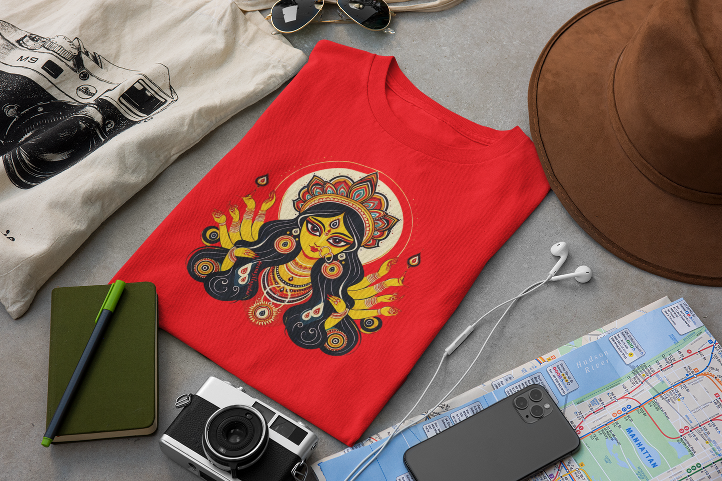 Premium Cotton Red Graphic T-Shirt for Women - Durga