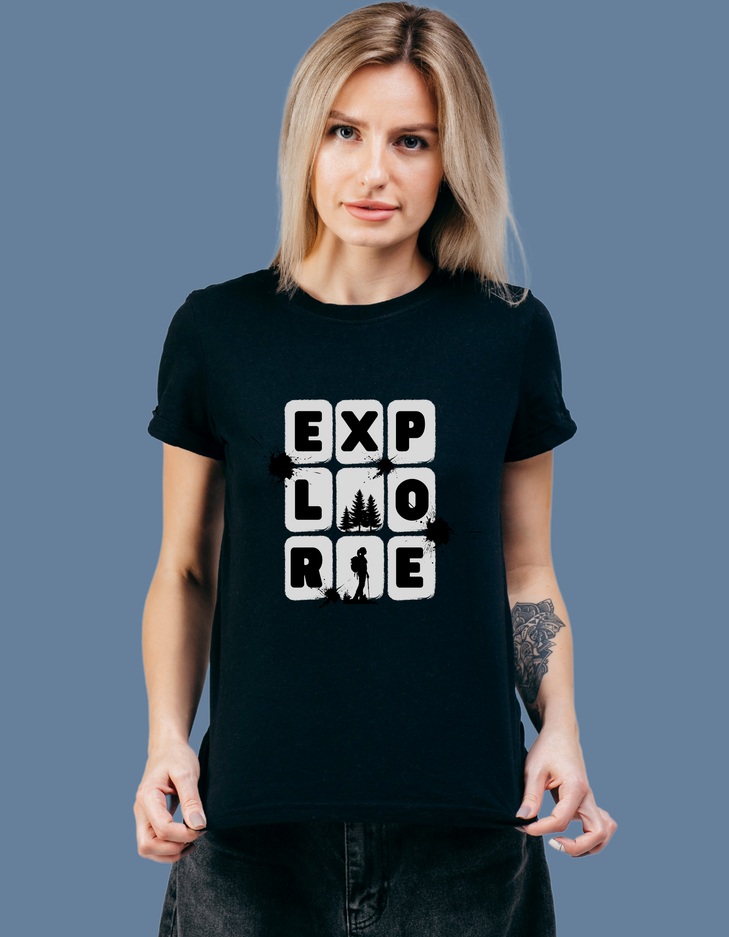 Premium Cotton Black Graphic T-Shirt for Women - Explore