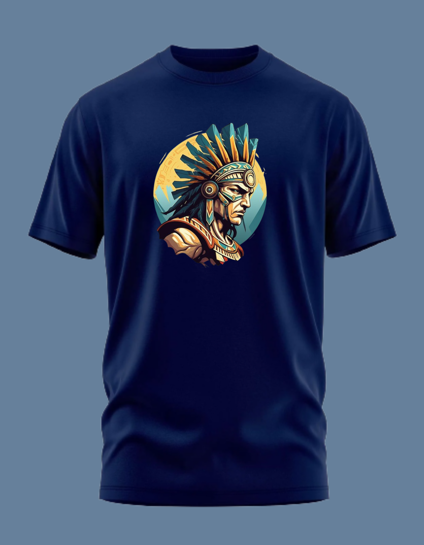 Premium Cotton Navy Blue Graphic T-Shirt for Men - Indian Warrior