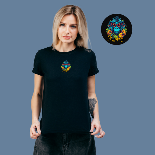 Premium Cotton Black Graphic T-Shirt for Women - Monkey - Emonke Store