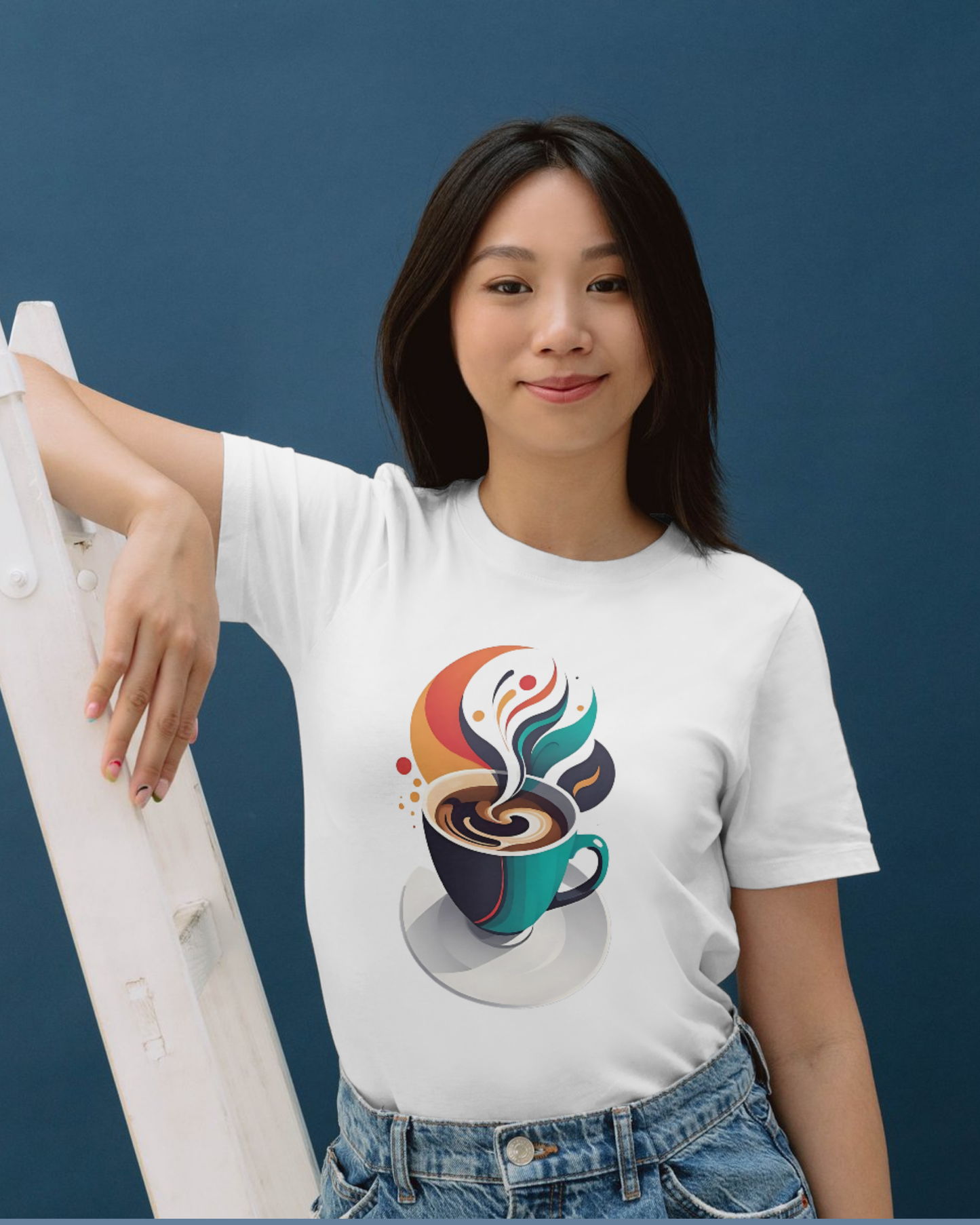 Premium Cotton White Graphic T-Shirt for Women - Love For Coffee - Emonke Store