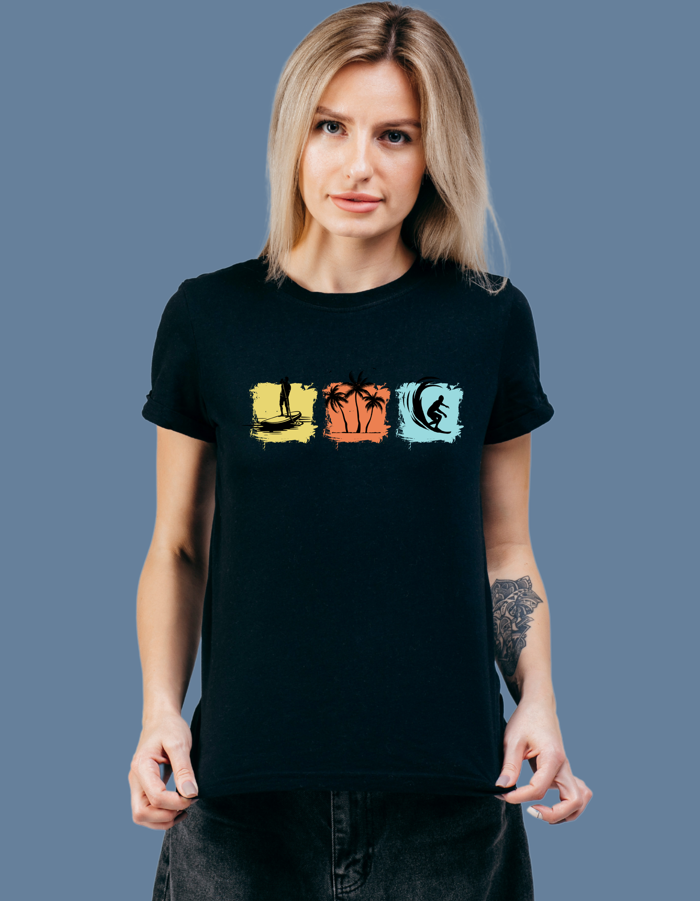 Premium Cotton Black Graphic T-Shirt for Women - Vacation Vibe