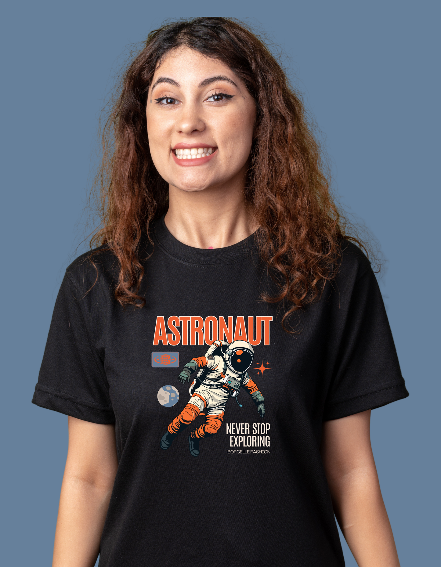 Premium Cotton Black Graphic T-Shirt for Women - Astronaut