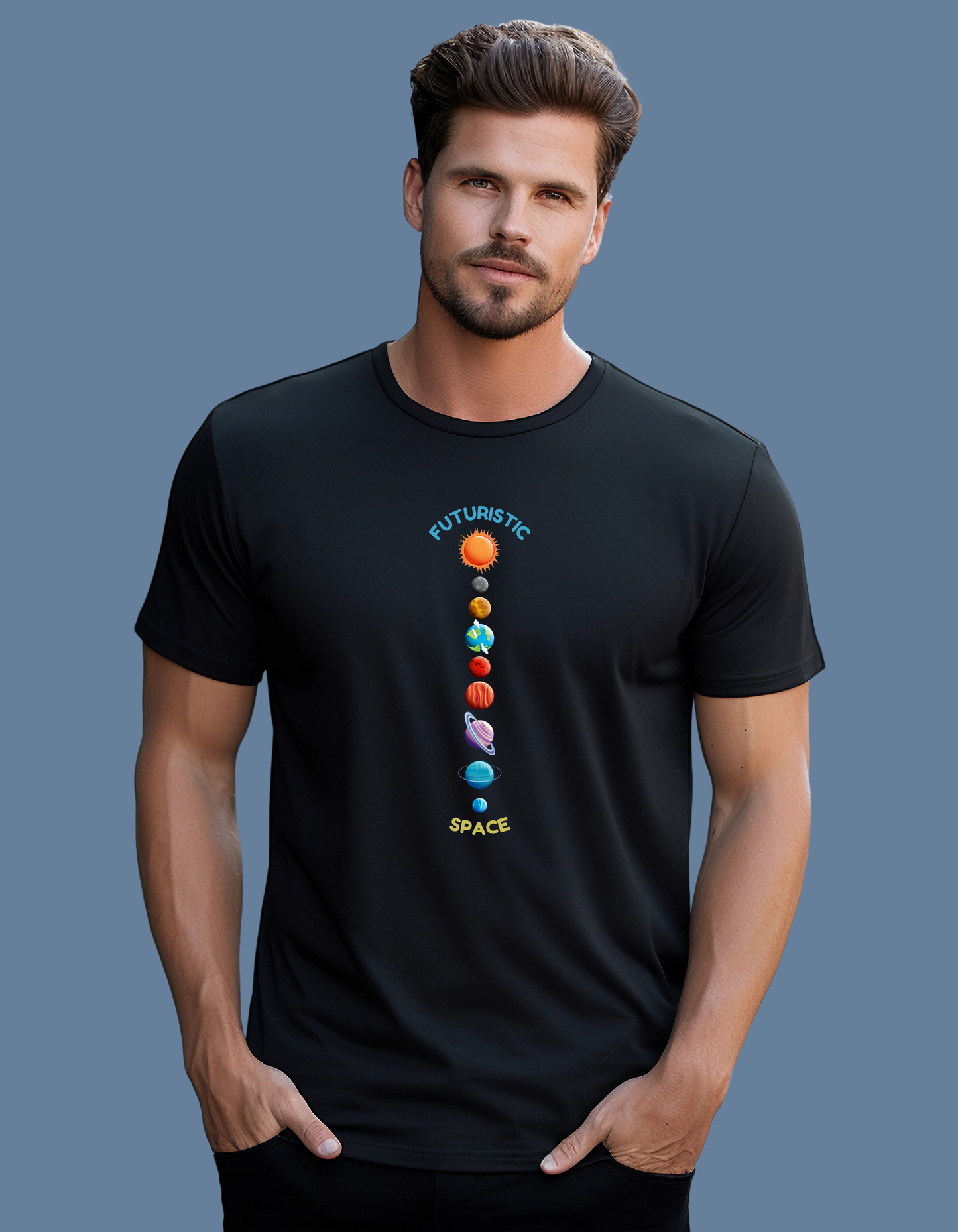 Premium Cotton Black Graphic T-Shirt for Men - Futuristic Space - Emonke Store