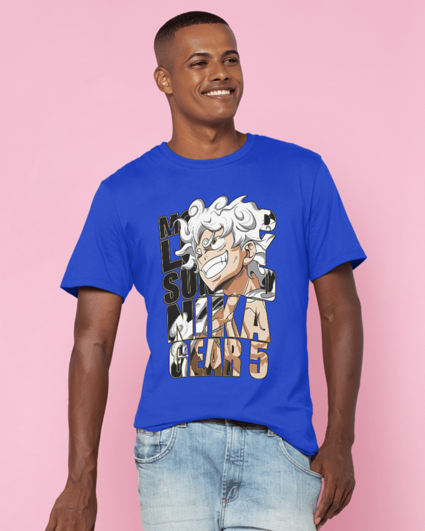 Premium Cotton Royal Blue Graphic T-Shirt for Men - Nika Gear 5 Luffy - Emonke Store