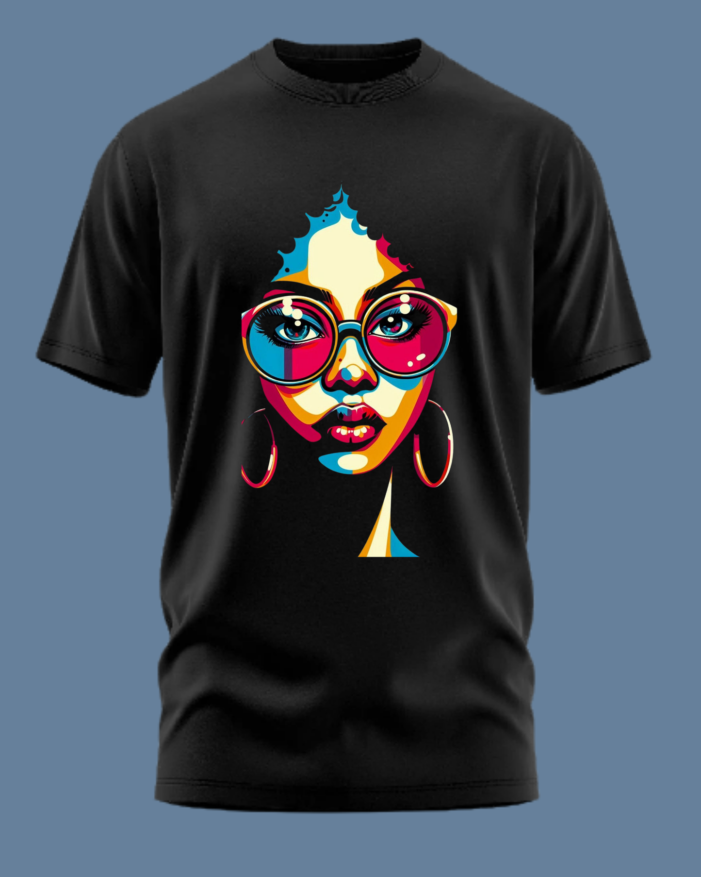Premium Cotton Black Graphic T-Shirt for Women - Afro Pop Art - Emonke Store