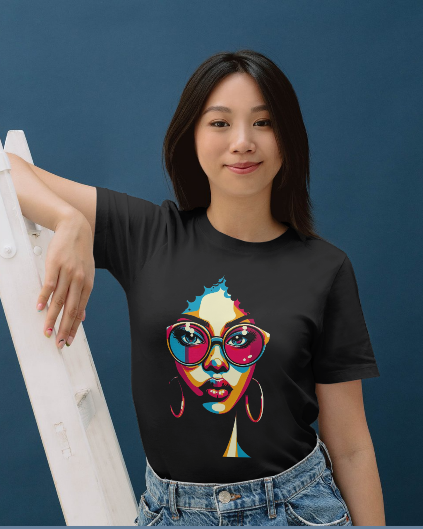 Premium Cotton Black Graphic T-Shirt for Women - Afro Pop Art - Emonke Store