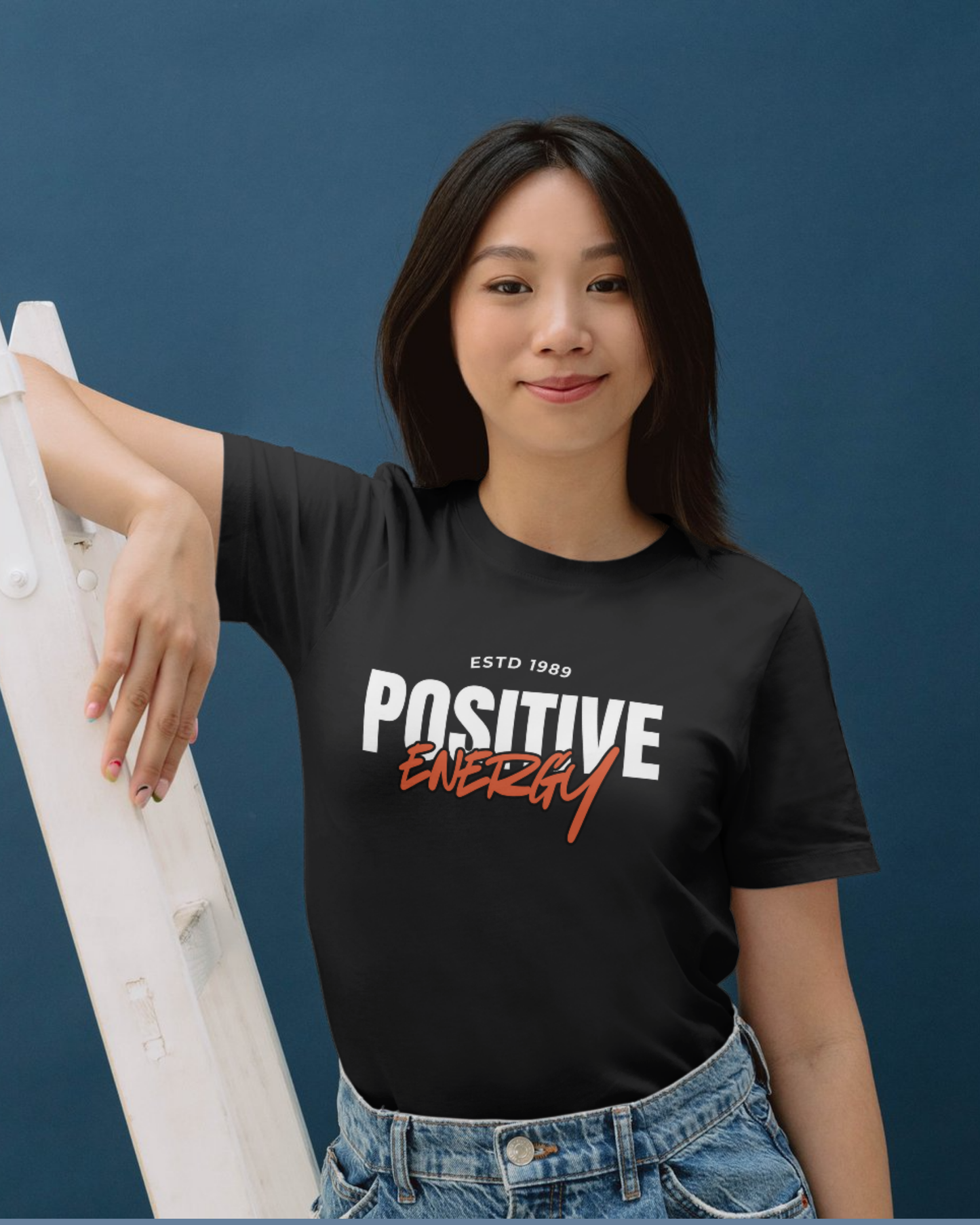 Premium Cotton Black Graphic T-Shirt for Women - Positive Energy